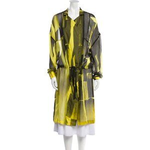 Ann Demeulemeester Yellow & Black Long Silk Trench Coat, Size 8 (US) 40 (EU)